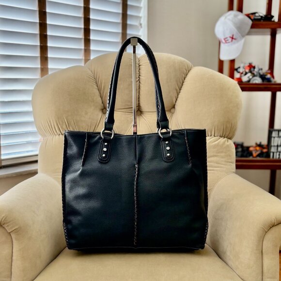 Nocona Handbags - Auth NOCONA Genuine Pebbled Leather Whipstitch Carryall Satchel Tote Bag